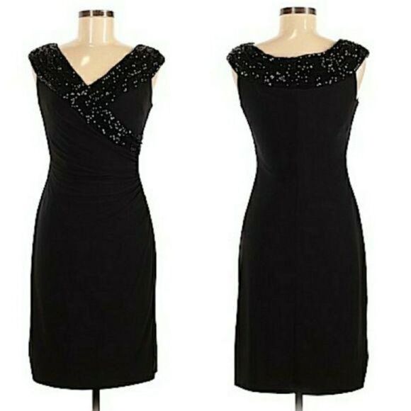 Vtg Cocktail Beaded Shawl Sleeveless Tea Length Bodycon Ralph Lauren Black Sz 6 - Picture 1 of 11